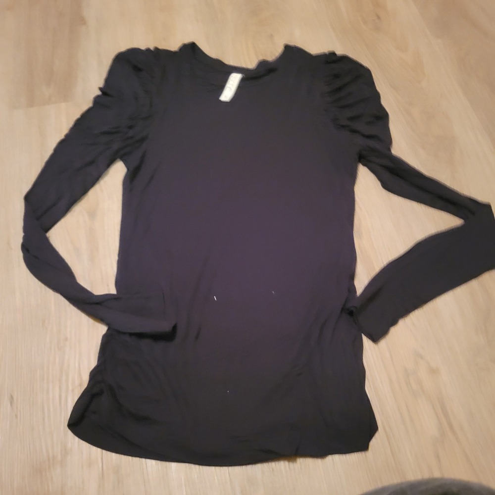 Kische Women Top S Black Jersey Puff Shoulder Long Sleeve Casual Workwear